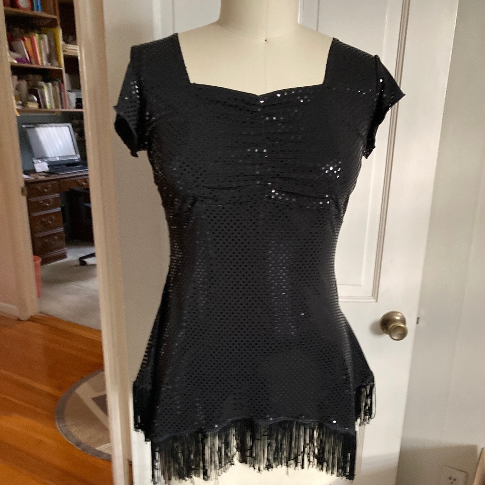 Boutique Black metallic fringe top